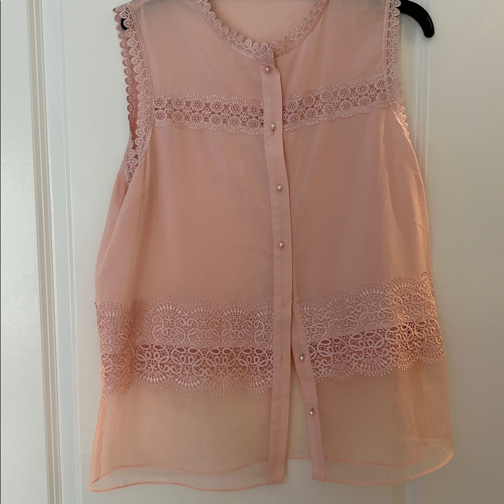 Pink Lace Sleeveless Blouse